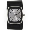 Montre boîtier argenté bracelet de force noir