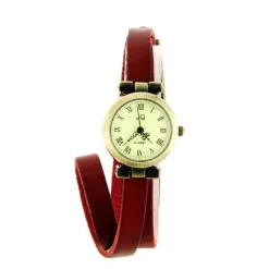 Montre bracelet long en cuir rouge style vintage chiffre romain