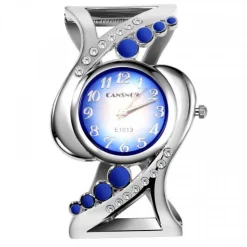 Montre clip argentée et bleue avec strass