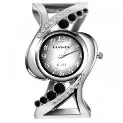 Montre clip argentée et noire avec strass