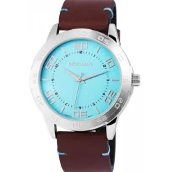 Montre cuir Pu cadran circulaire bleu