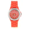Montre de marque Geneva pas chère rouge strass bracelet silicone