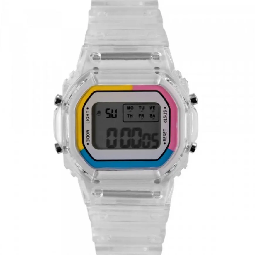 Montre Digitale Femme Homme Ado Transparente Blanche