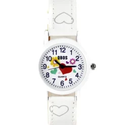 Montre Enfant Fille Coeurs Cuir PU Blanc
