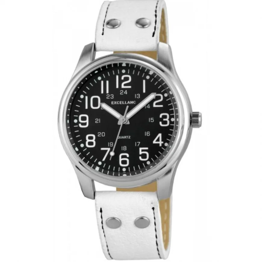 Montre femme bracelet cuir blanc marque Excellanc
