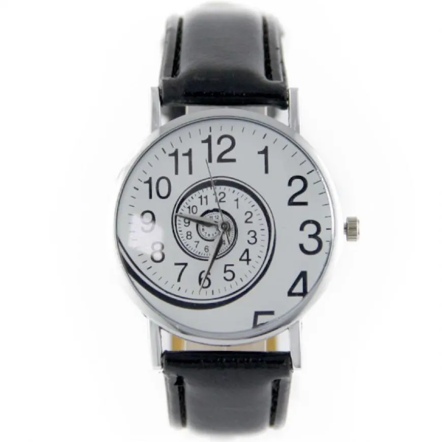 Montre femme pas cher tourbillon originale bracelet cuir synthétique noir