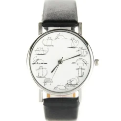 Montre femme pas chère dessin chat noir