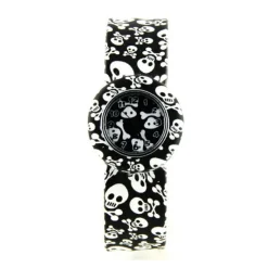 Montre femme pas chère slap tête de mort noir et blanc