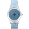 Montre fond bleu paillettes femme pas chère