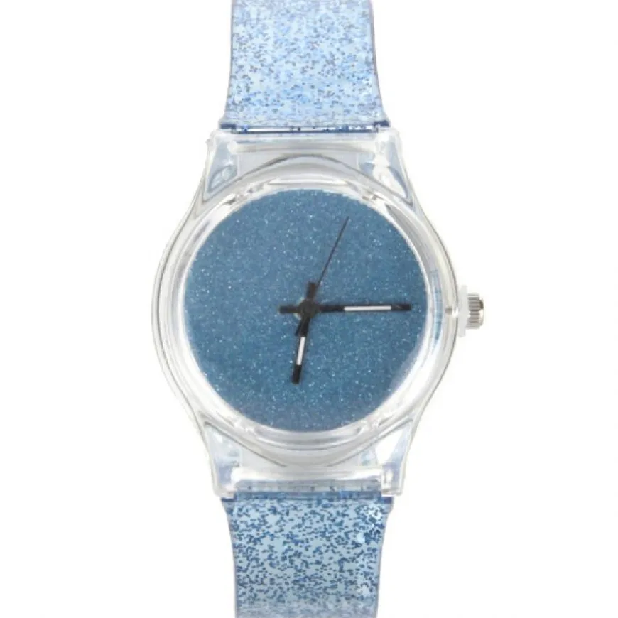 Montre fond bleu paillettes femme pas chère
