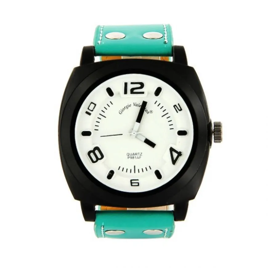 Montre Giorgie Valentian vert boîtier noir mat cadran design blanc