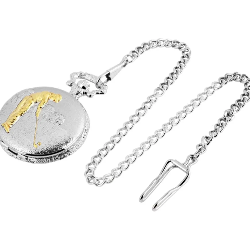 Montre Golfeur de Poche pas chère Argenté + Chaine