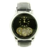 Montre homme automatique noir squelette mécanique doré argenté