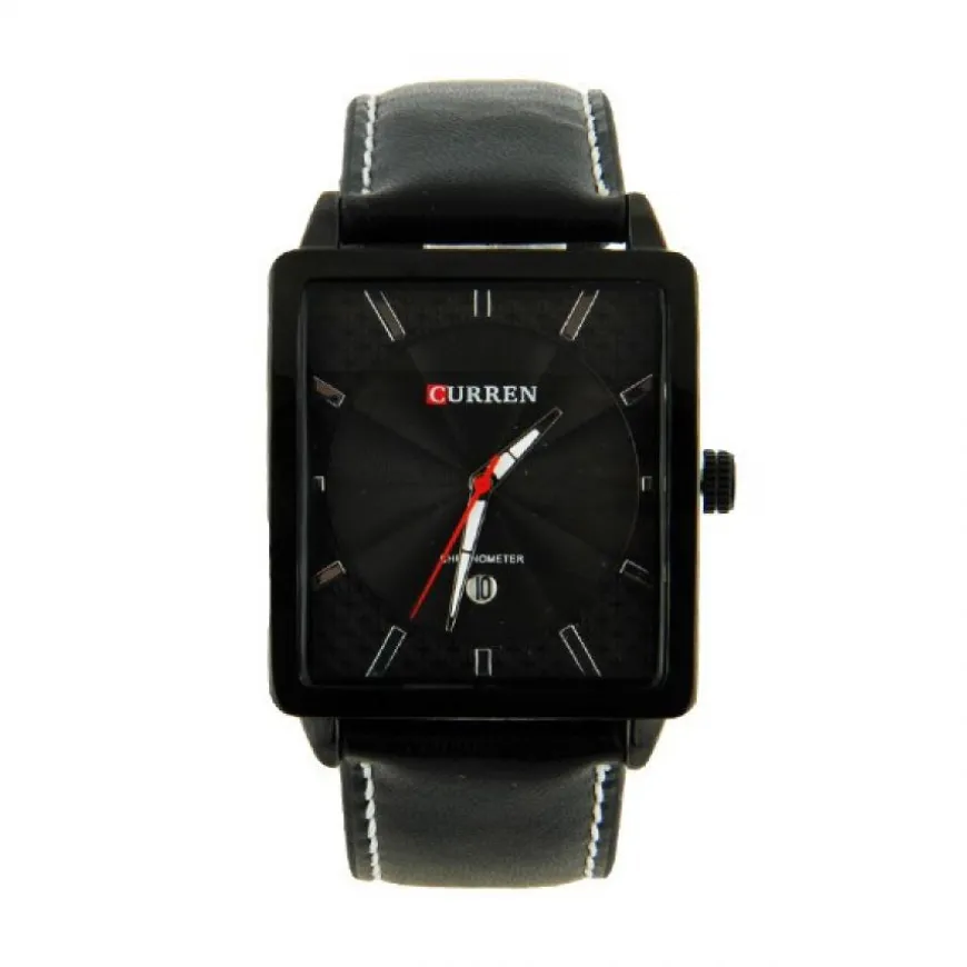 Montre homme bracelet cuir marque Curren cadran noir carbone