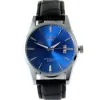 Montre homme pas chère cuir véritable noir cadran bleu