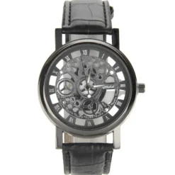 Montre homme pas chère squelette noire design