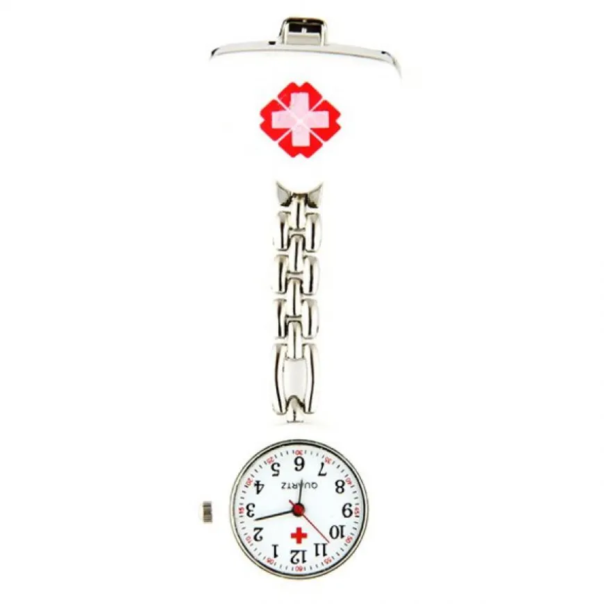 Montre infirmère pas chère pour femme avec croix chaine argenté