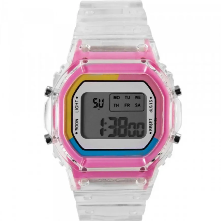 Montre LCD pas chère Transparente Rose