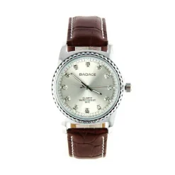 Montre luxe cuir brun de marque BADACE cadran boîtier argenté