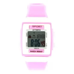 Montre moins chère multifonction rose cadran LCD chronomètre date