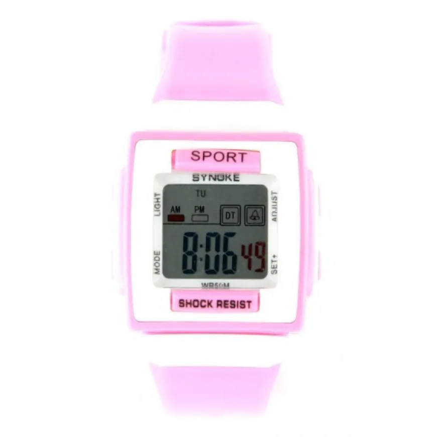 Montre moins chère multifonction rose cadran LCD chronomètre date