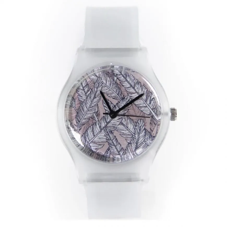 Montre motif plume pas chère transparente de marque Willis