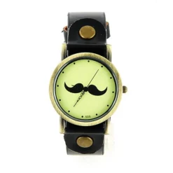 Montre moustache vintage noire cadran bronze aiguilles anciennes
