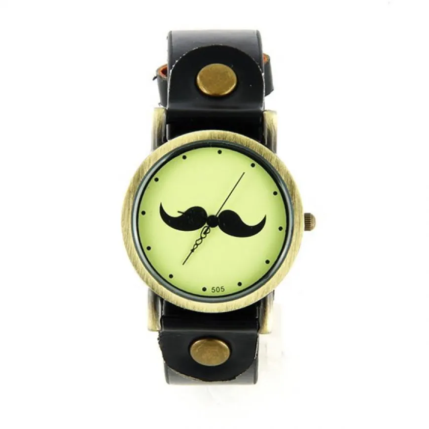 Montre moustache vintage noire cadran bronze aiguilles anciennes