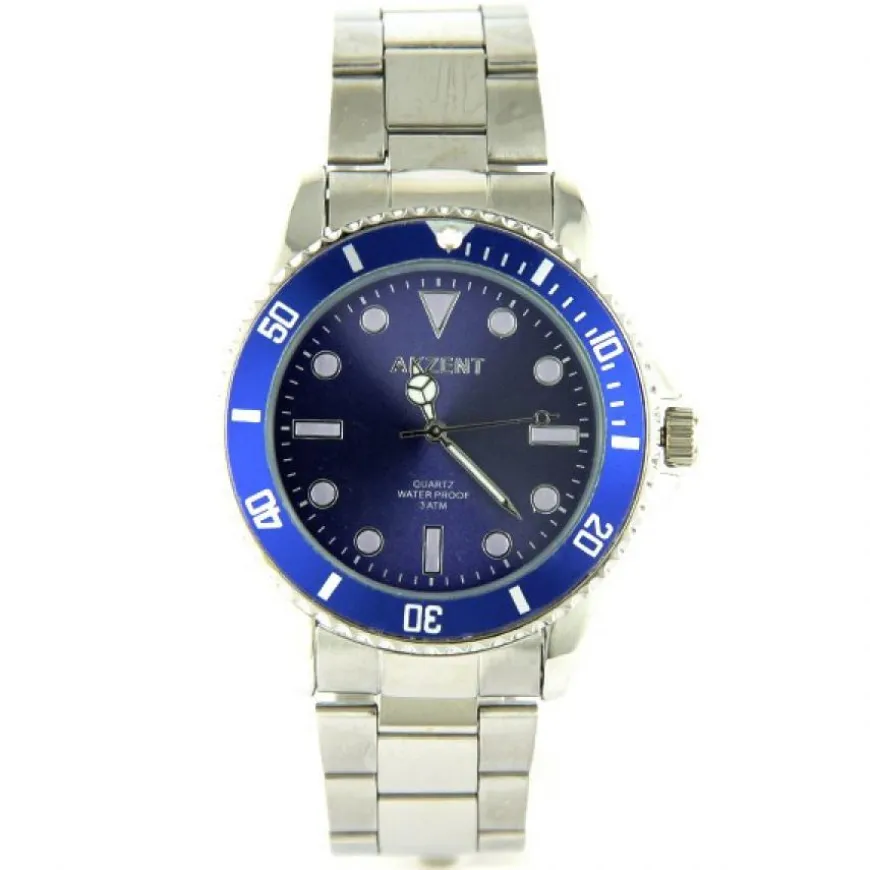 Montre métal homme argentée fermoir déployant cadran bleu