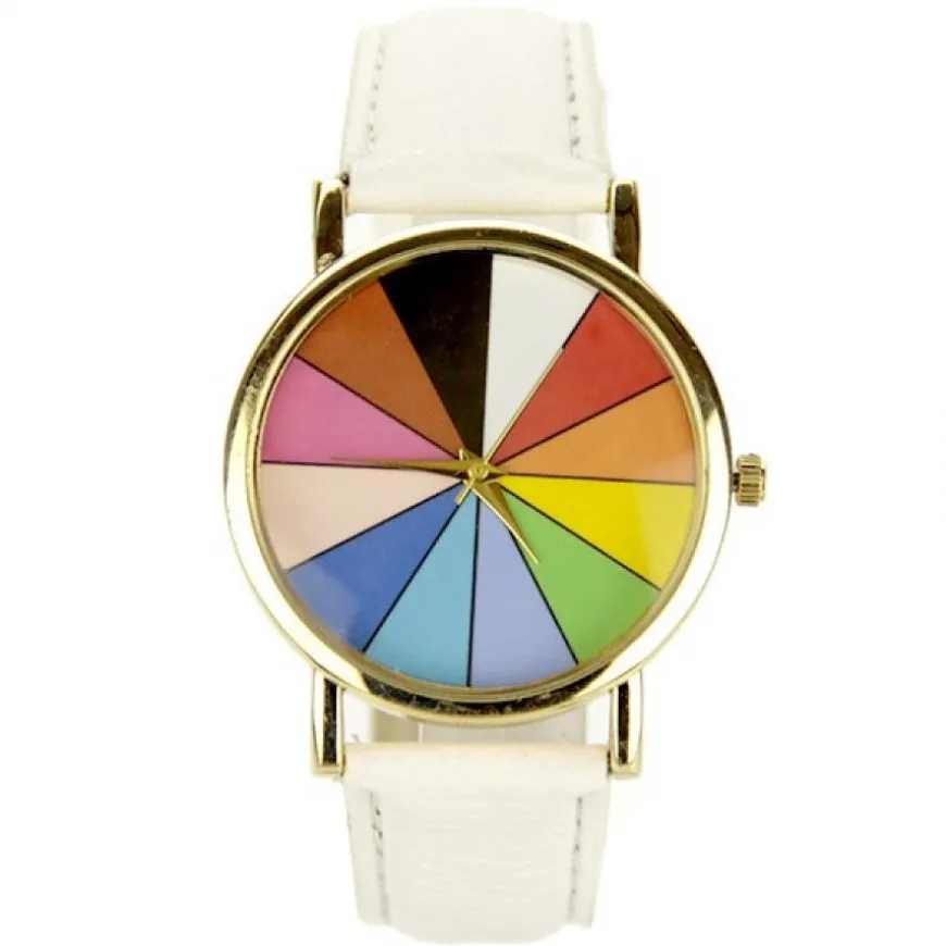 Montre multicolore - roue arc-en-ciel bracelet blanc