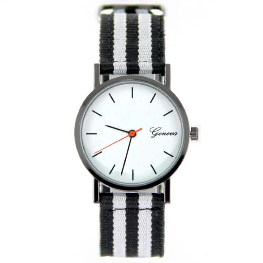 Montre noire pas chère à rayure marque Geneva tissu bracelet NATO