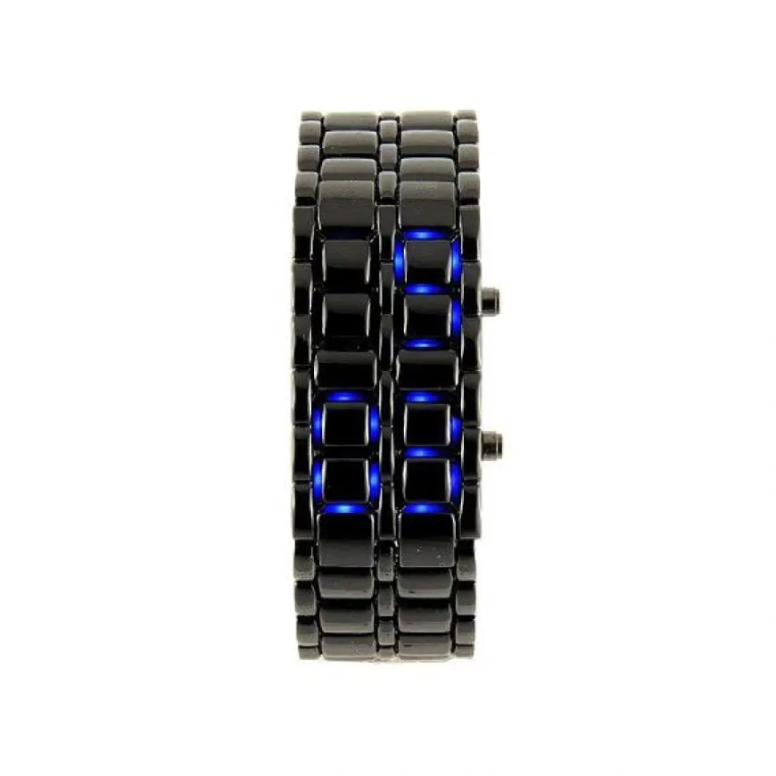 Montre noir LED bleues Samurai pas chère date