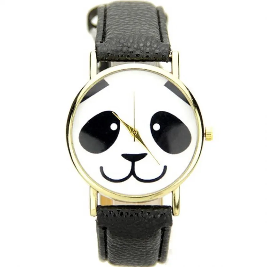 Montre panda pas chère bracelet synthétique noir