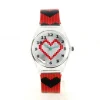 Montre pas chère femme pixel coeur bracelet plastique noir et rouge