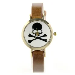Montre pas chère pirate tête mort cuir camel