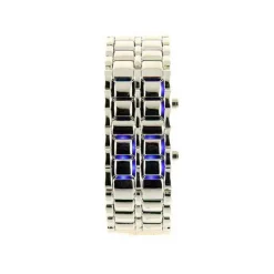 Montre pas chère Samurai argentée LED bleues date