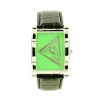 Montre pas chère verte bracelet noir cuir cadran vert motif triangle