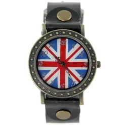Montre pas chère vintage cuir motif drapeau Royaume Uni