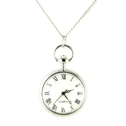 Montre pendentif argenté pas cher chiffre romain + chaine de cou