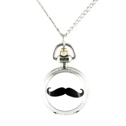 Montre pendentif moustache argenté + chaine de cou