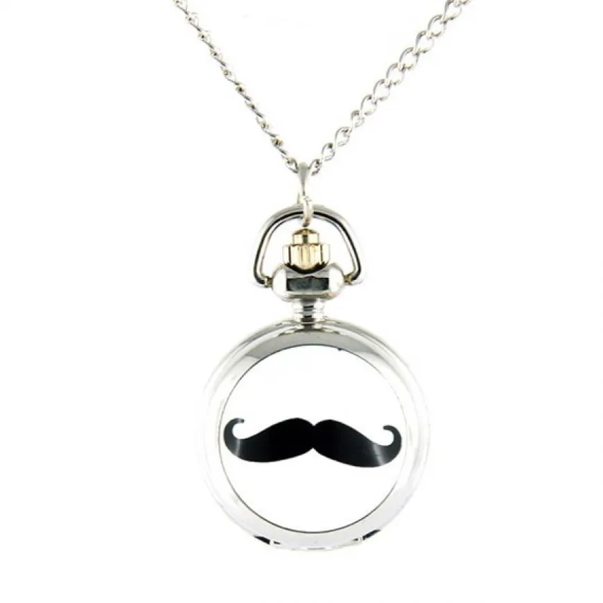 Montre pendentif moustache argenté + chaine de cou
