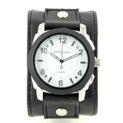 Montre qualité design bracelet de force noir marque Excellanc boîtier argenté