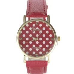 Montre rouge et blanc mode à pois