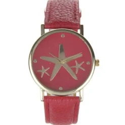 Montre rouge femme pas chère étoiles dorées