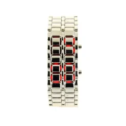 Montre Samurai Rouge LED pas chère Argenté métal dateur