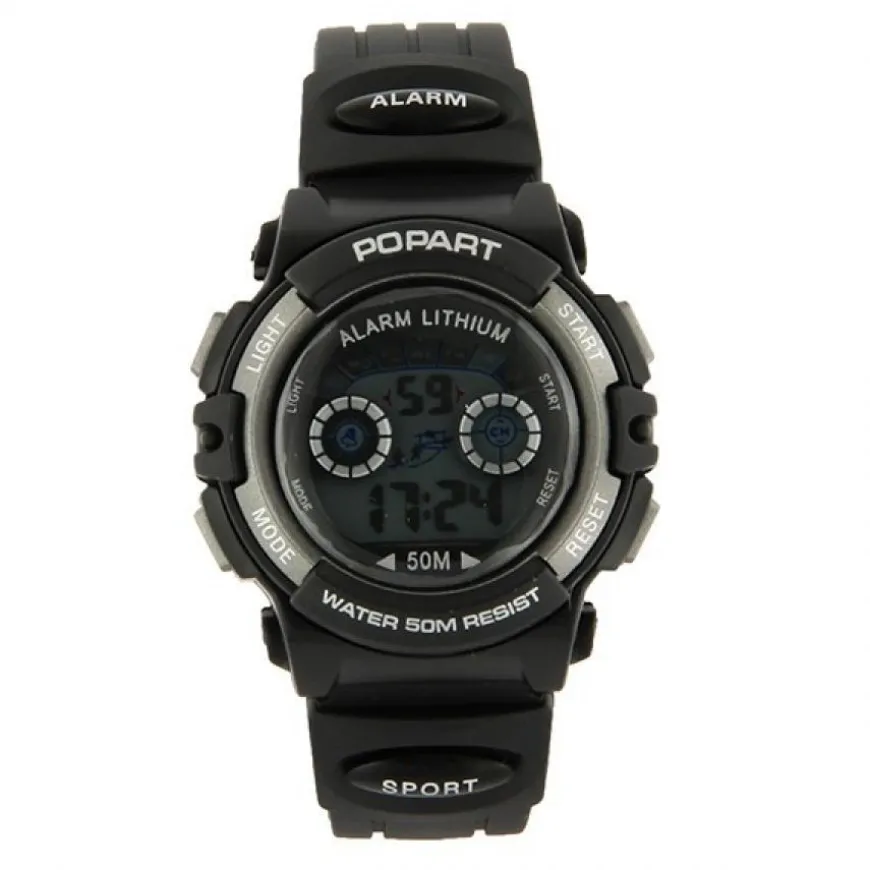Montre sport multifonction noire pas chère POPART alarme, waterproof, date