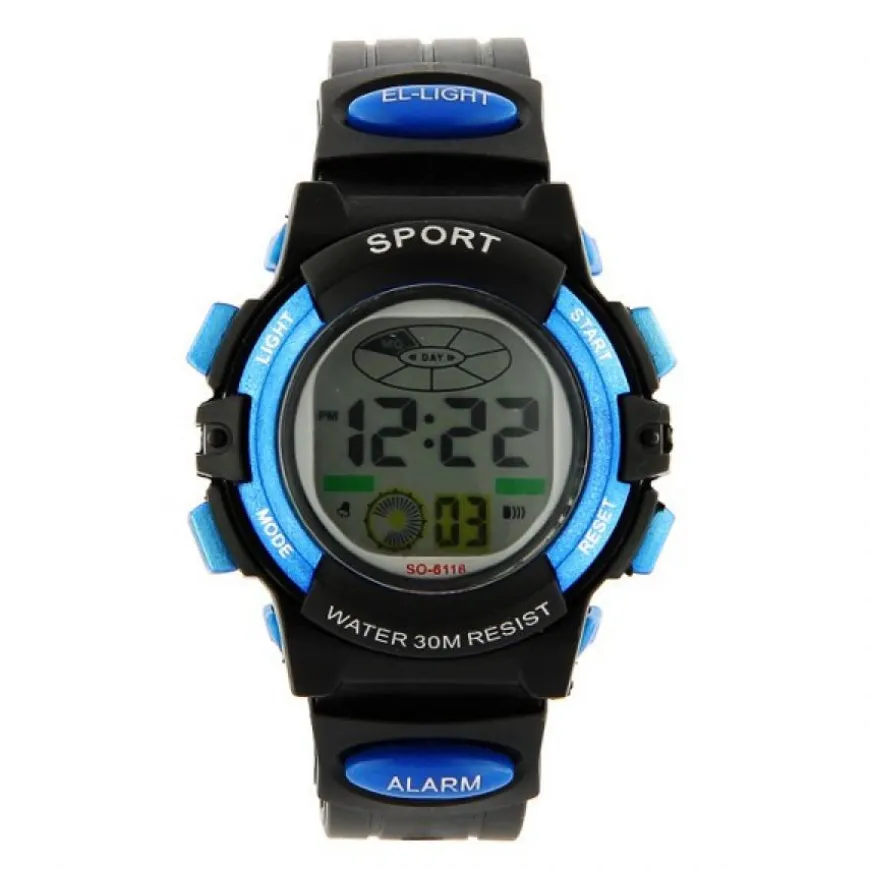 Montre sport pas chère multifonction noir bleue date chronomètre
