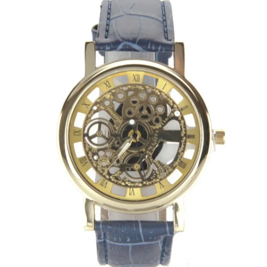 Montre squelette pas chère vintage bracelet bleu