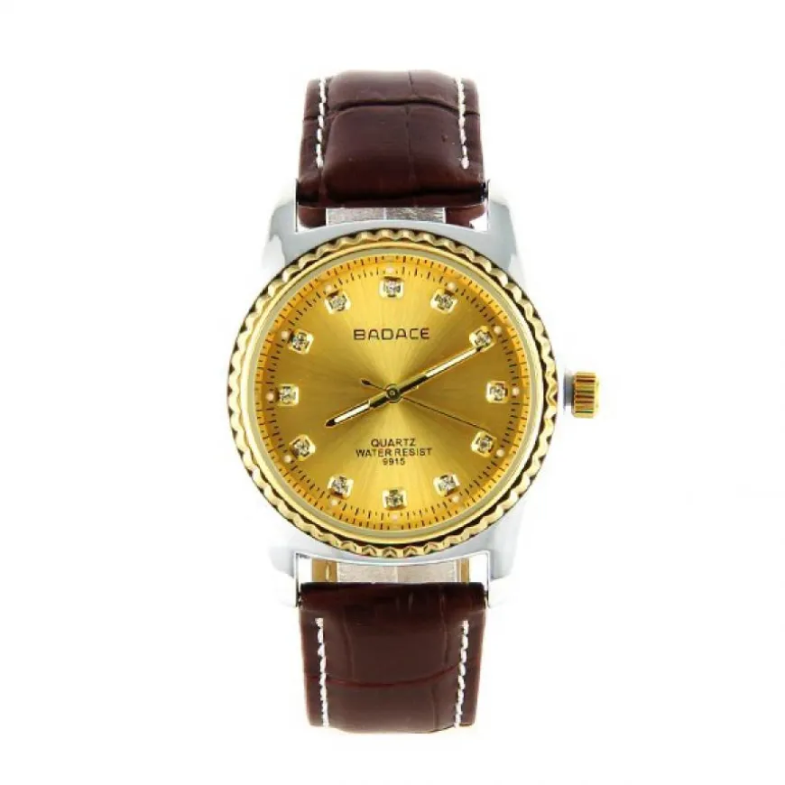 Montre style luxe de marque BADACE marron boîtier doré argenté