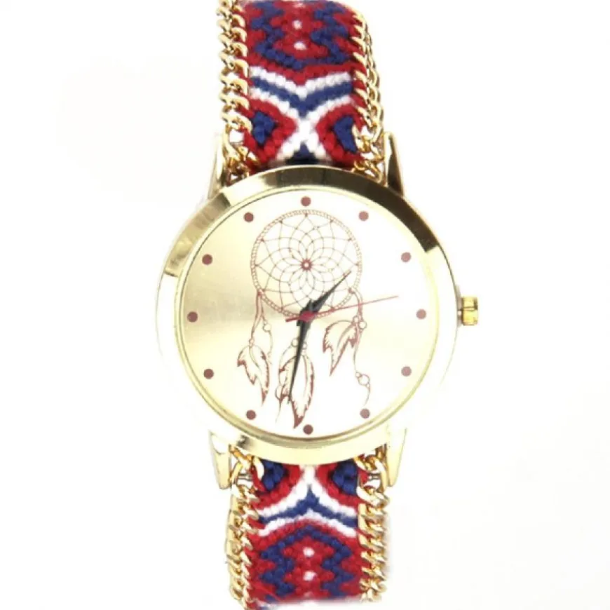 Montre tissu bleu blanc rouge bracelet bresilien